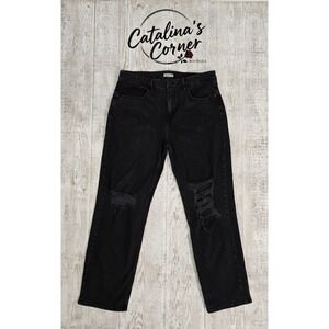 Good American Good Straight Black Jeans Distressed High Rise Retro Denim Size 14
